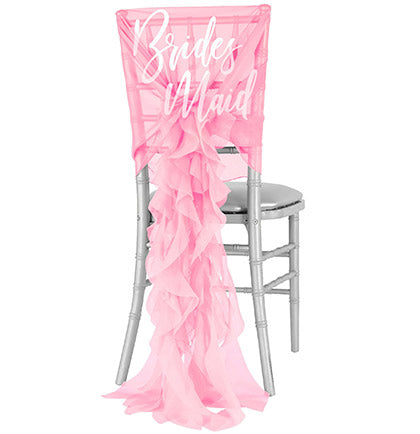 White Glam Bridesmaid Pink Organza Cap & Ruffle Chair Cover
