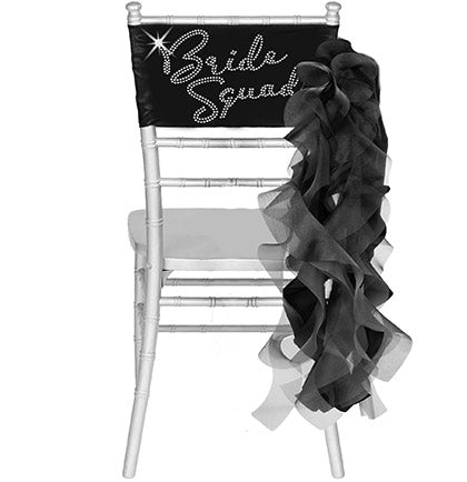 Rhinestone Bride Squad Black Chair Band with Ruffle