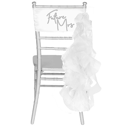 Rhinestone Script Future Mrs White Chair Band with Ruffle