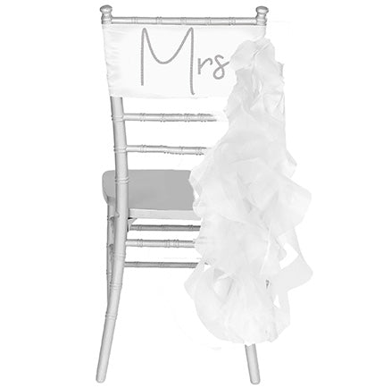 Rhinestone Script Mrs White Chair Band with Ruffle