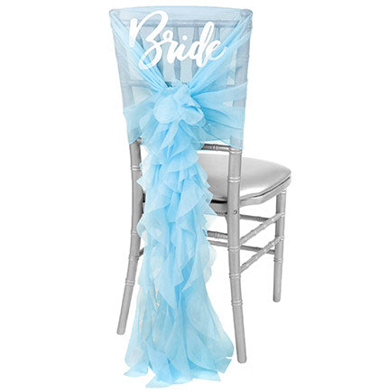 White Glam Bride Light Blue Organza Cap &amp; Ruffle Chair Cover