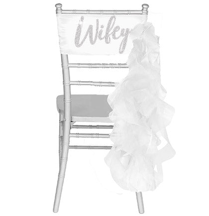 Rhinestone Wifey White Chair Band with Ruffle