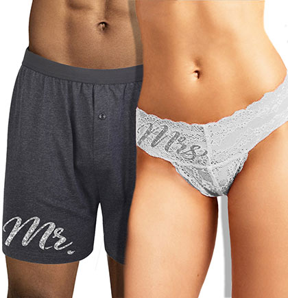 Mr. Boxer &amp; Silver Mrs. Bride Thong - Set of 2
