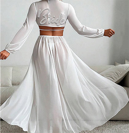 Bride Rhinestone Glam Sheer Cut-Out Cover Up Dress