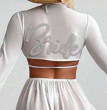 Bride Rhinestone Glam Sheer Cut-Out Cover Up Dress