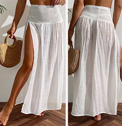 White Split Thigh Long Cover Up Skirt