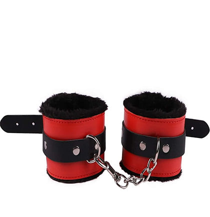 Red and Black Faux Leather Handcuff Set