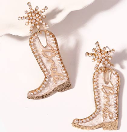 Bride Rose Gold Western Boot Earrings