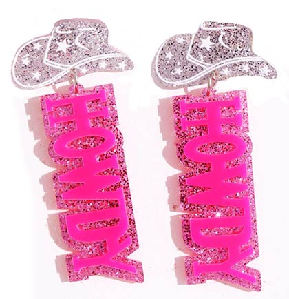 Howdy with Cowgirl Hats Glitter Earrings