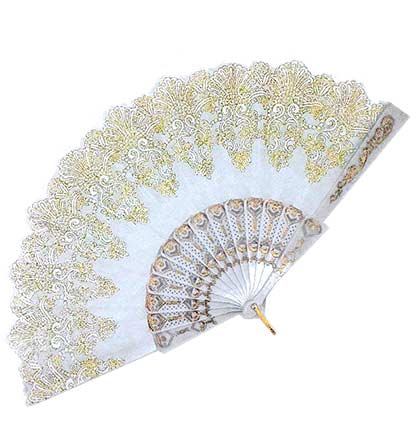 White & Gold Folding Fan
