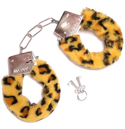 Fuzzy Leopard Print Metal Handcuffs with keys