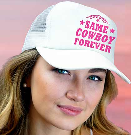 Pink Same Cowboy Forever White Trucker Hat
