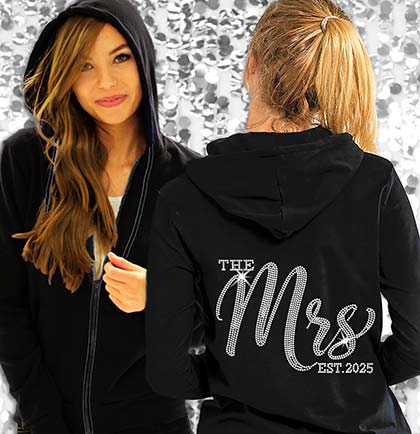 The Mrs. EST 2025 Chic Rhinestone Lightweight Hoodie