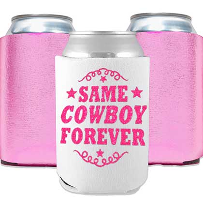 Same Cowboy Forever White Can Cover and two metallic light pink can covers