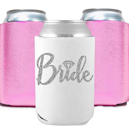 Silver Bride white can cover and two light pink metallic can covers