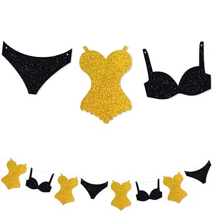 Black Glitter Bra &amp; Panty Shapes and Gold Glitter Corset Shaped Banner