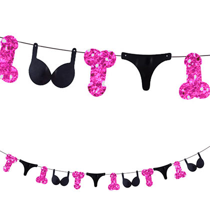 Lingerie &amp; Hot Pink Penis Shaped Glitter Banner