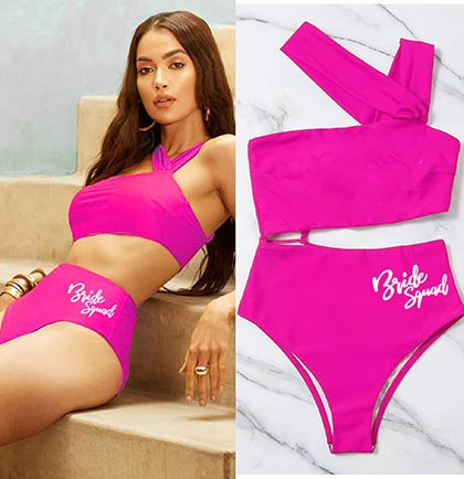 Bride Squad White Glam Cut-Out Pink Swimsuit