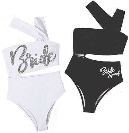 Bride Squad White Glam Cut-Out Black Swimsuit