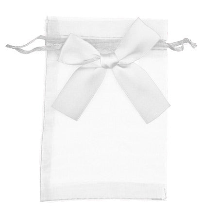 4x6 White Organza Bag with White Satin Bow