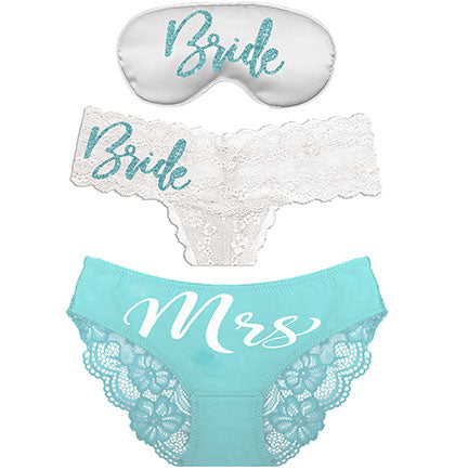 White &amp; Aqua Thong, Bikini &amp; Mask - Set of 3