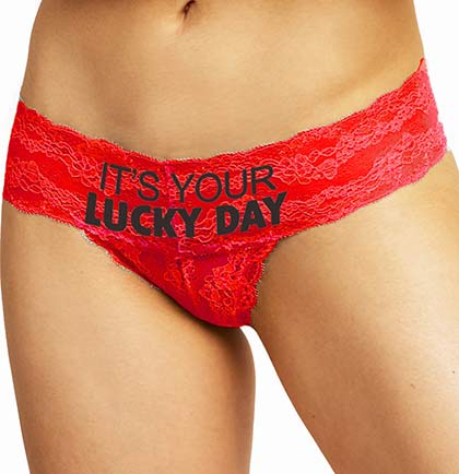 Black It's Your Lucky Day Red Lace Thong