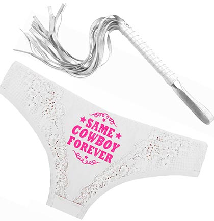 Same Cowboy White Inset Thong & White Whip - Set of 2