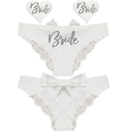 Silver Glam Bride White Bow Back Panty & Pasty Set
