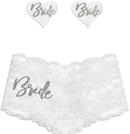 Silver Glam Bride White Boyshort Panty & Pasty Set