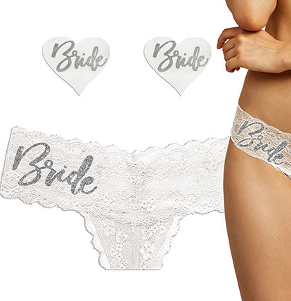 Silver Glam Bride White Thong &amp; Pasty Set