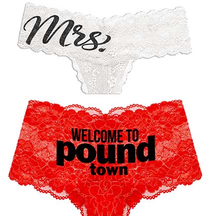 Black Mrs. White Thong & Black Pound Town Red Boyshort - Set of 2