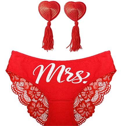 Silver Mrs. Red Bikini &amp; Pasties Set