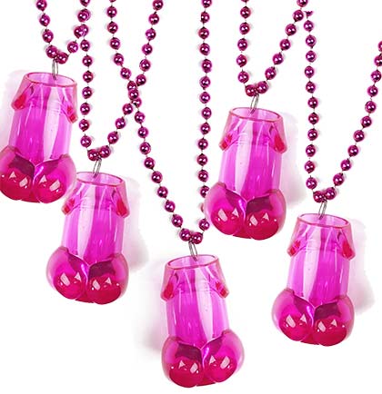 Set of 12 Pink Penis Shaped Shot Glass Beaded Necklace