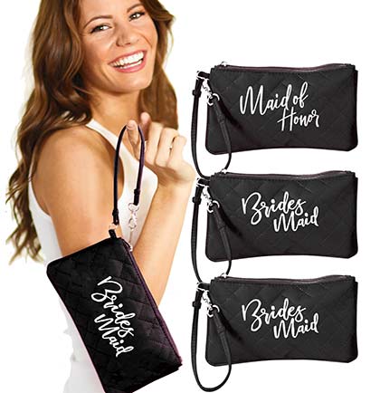 Bridesmaid & Maid of Honor Black Zipper Pouch - Set of 4