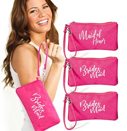 Bridesmaid &amp; Maid of Honor Pink Zipper Pouch - Set of 4