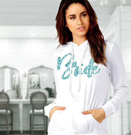 Glam Bride Aqua Pullover White Hoodie