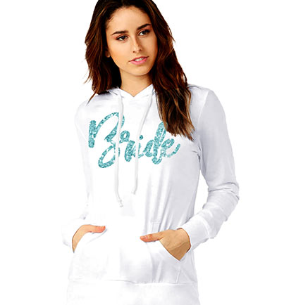 Glam Bride Aqua Pullover White Hoodie
