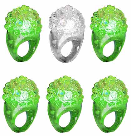 Green &amp; White Bumpy Light Up Ring - Set of 6