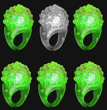 Green &amp; White Bumpy Light Up Ring - Set of 6