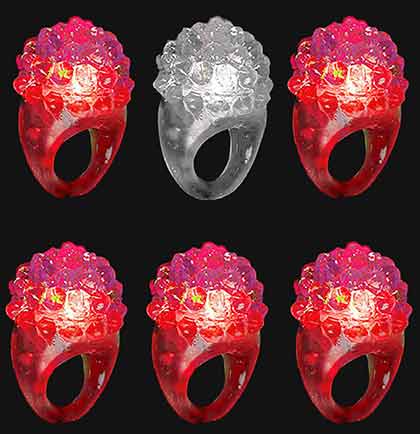 Red &amp; White Bumpy Light Up Ring - Set of 6