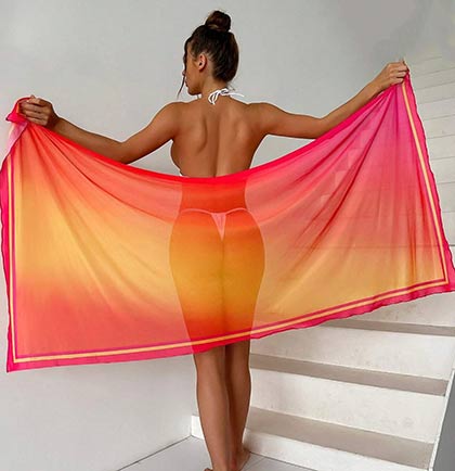 Pink and Orange Ombre Sheer Sarong Cover Up Wrap
