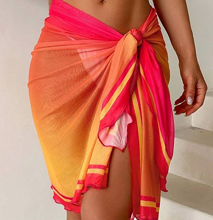 Pink and Orange Ombre Sheer Sarong Cover Up Wrap