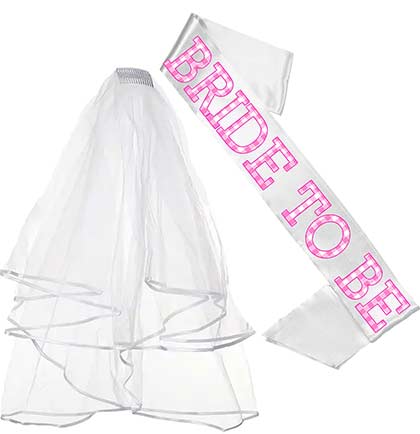 Bride to Be Gingham Sash &amp; Veil Set - Set of 2