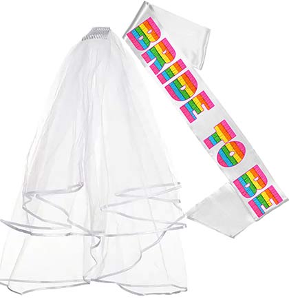 Bride to Be Fiesta Sash &amp; Veil Set - Set of 2