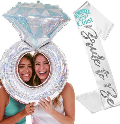 Last Toast Bride to Be Silver Glam White Sash &amp; Holographic Ring Balloon - Set of 2