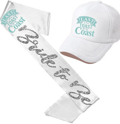 Last Toast Bride to Be Silver Glam White Sash & Trucker Hat - Set of 2