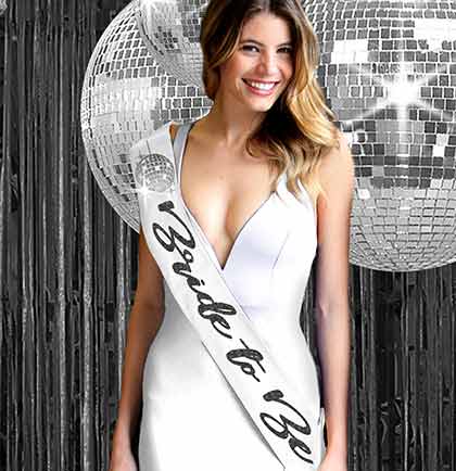 Black Glam Bride to Be White Disco Sash