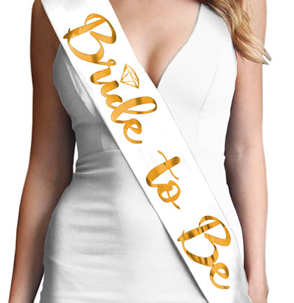 Bride Gold Diamond White &amp; Groom Sporty Black Sash Set