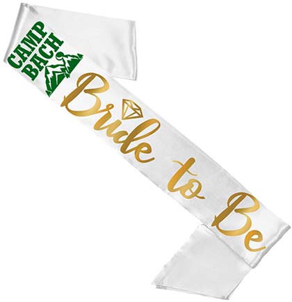 Green Camp Bach Bride to Be Gold Diamond White Sash