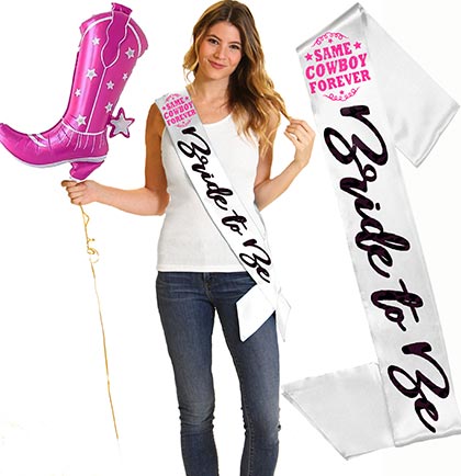 Same Cowboy Black Glam Bride to Be White Sash &amp; Boot Balloon Set
